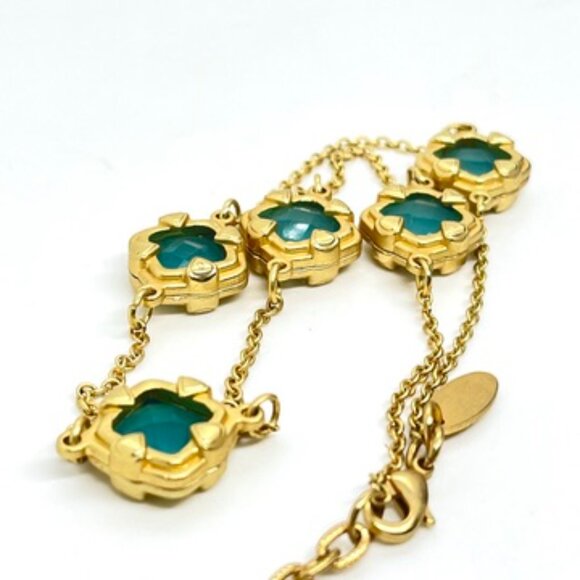 GEORGE AQUA BLUE GREEN CLOVER NECKLACE GOLD TONE STATION STYLE 18" ADJUSTABLE - Picture 10 of 16